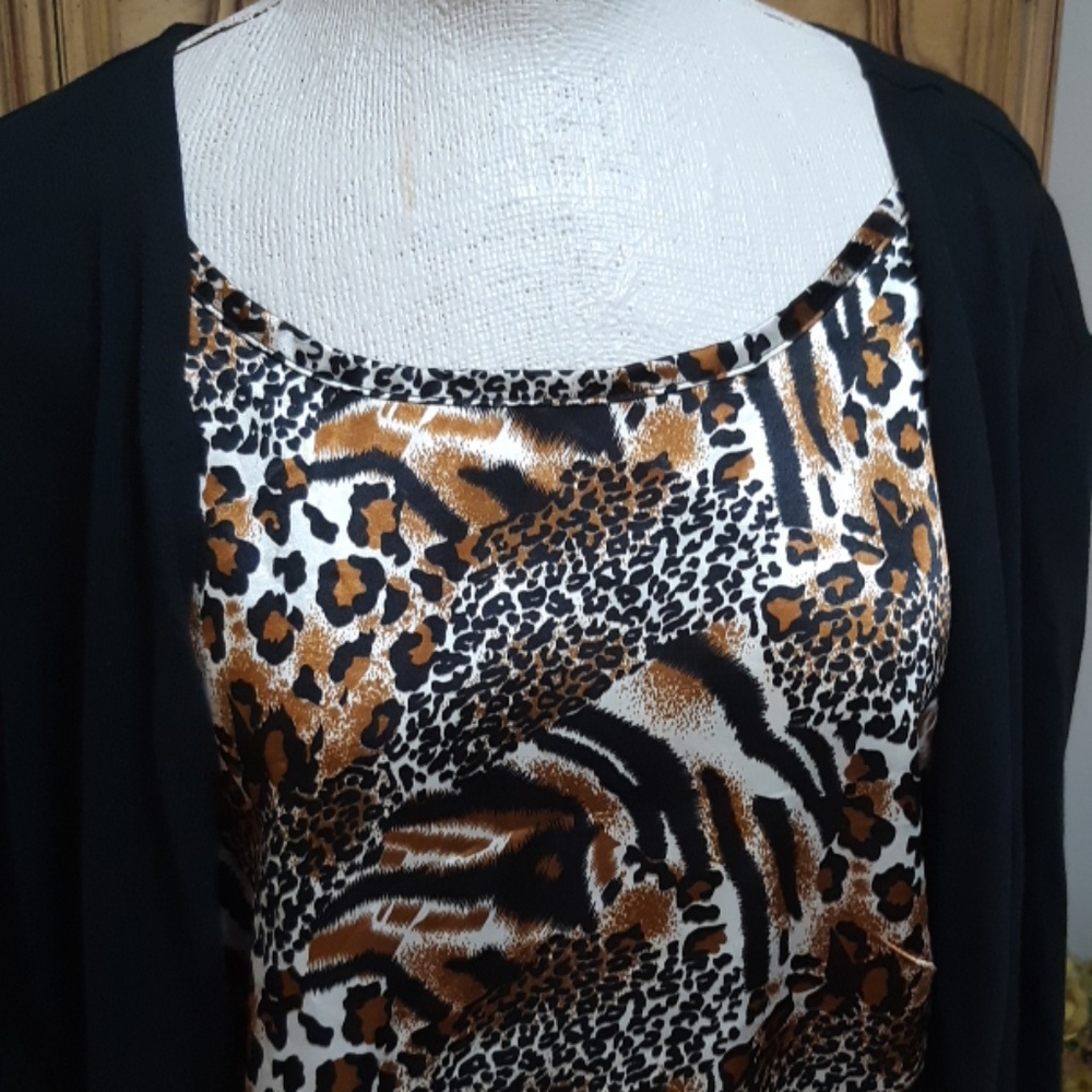 Womens shirt sweater illusion top Leopard Cheetah Animal print Blouse Sz XL - Picture 4 of 5